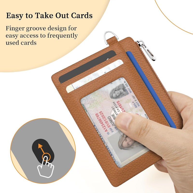 Hancynir Minimalist Small Wallet Women Credit Card Holder, RFID Blocking Slim Mini Card Wallets Cute Front Pocket PU Leather Card Case Thin Travel Zipper Coin Cash for Ladies Men Wallet Gifts Brown - Image 5
